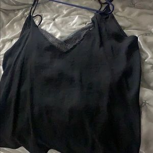 Silk Spaghetti Strap Top with a Laced Grey Bra